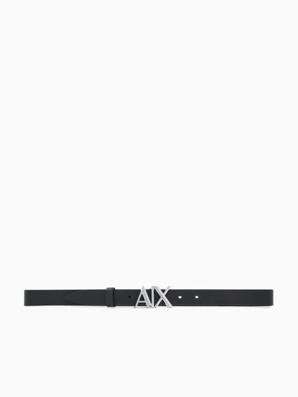 Cinturón de piel lisa y pulida con hebilla metálica Armani Exchange - Negro