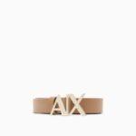 Cinturón de piel lisa y pulida con hebilla metálica Armani Exchange – Marrón