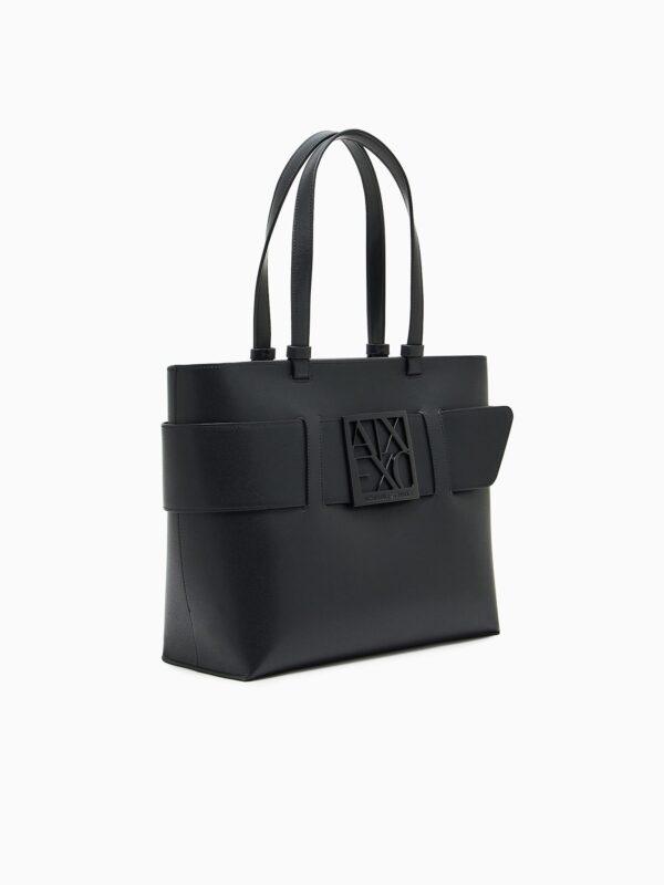 Bolso tote con acabado liso y logotipo frontal Armani Exchange - Negro