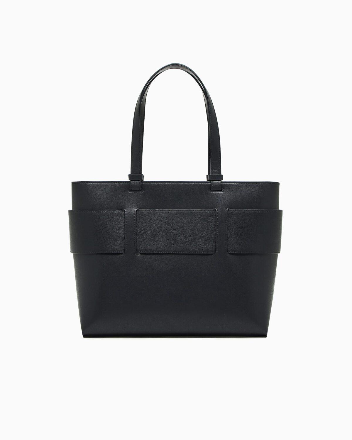 Bolso tote con acabado liso y logotipo frontal Armani Exchange - Negro