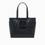 Bolso tote con acabado liso y logotipo frontal Armani Exchange – Negro
