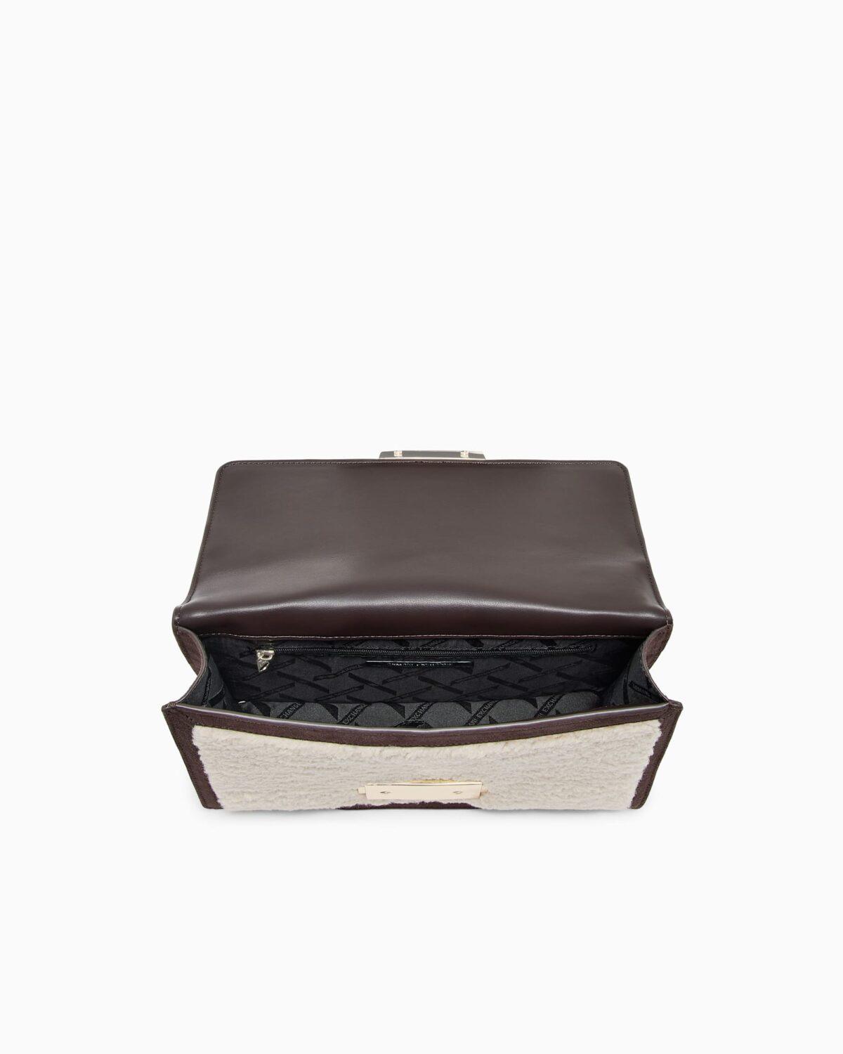Bolso bandolera de ante y borreguillo con correa de cadena Armani Exchange - Marrón