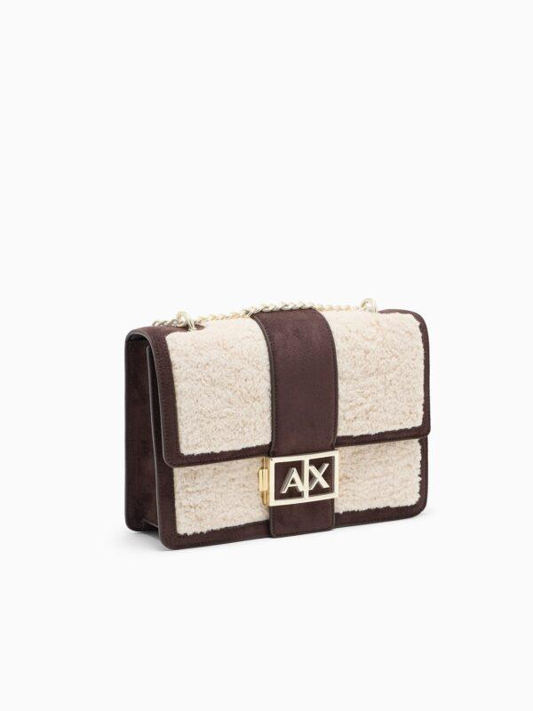 Bolso bandolera de ante y borreguillo con correa de cadena Armani Exchange - Marrón