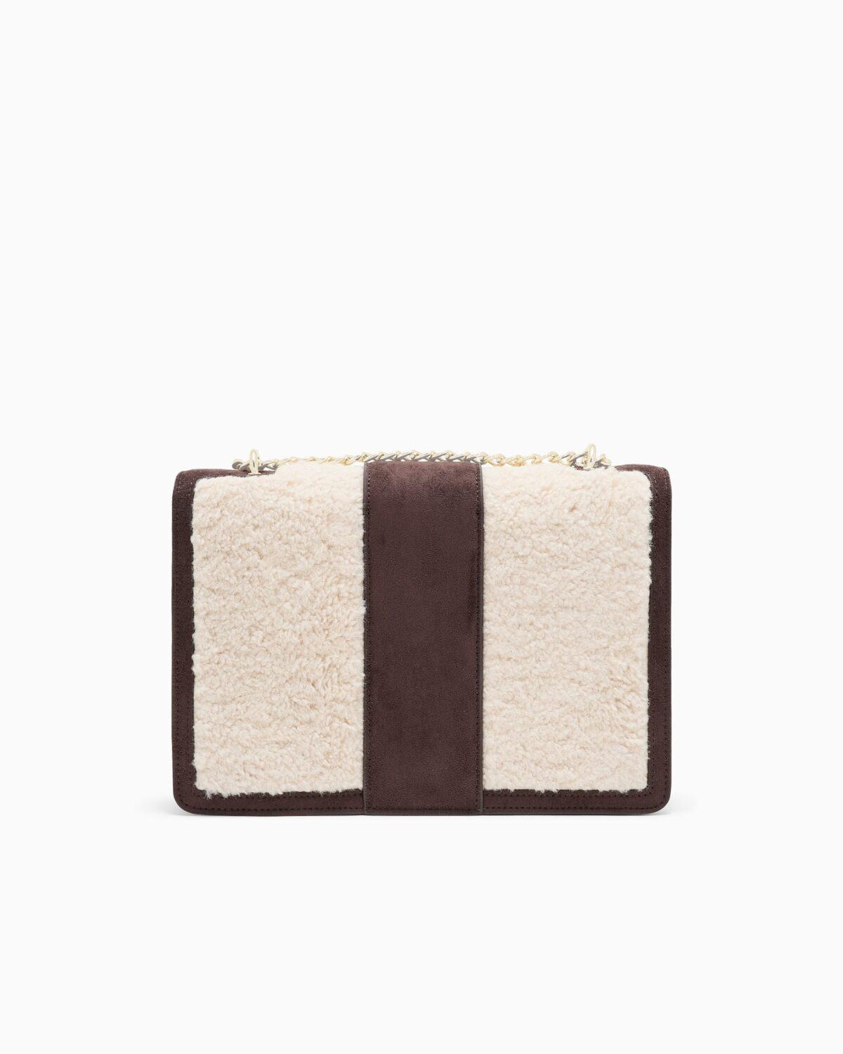 Bolso bandolera de ante y borreguillo con correa de cadena Armani Exchange - Marrón
