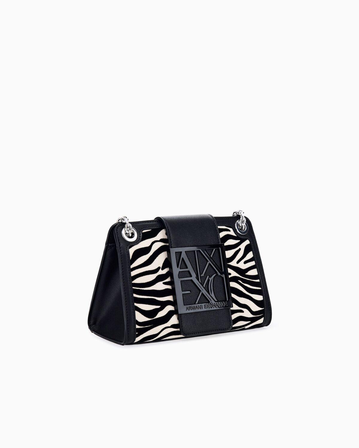 Bolso con estampado de cebra y correa de cadena Armani Exchange - Blanco y negro