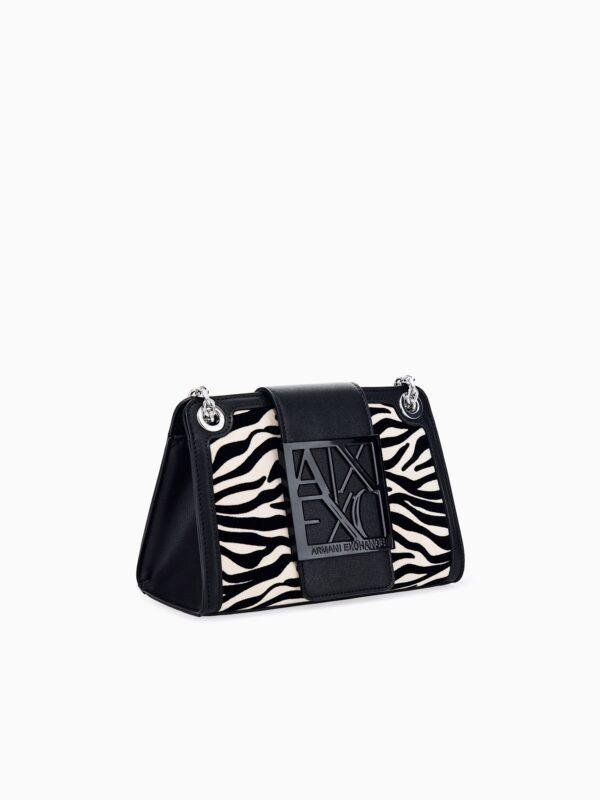 Bolso con estampado de cebra y correa de cadena Armani Exchange - Blanco y negro