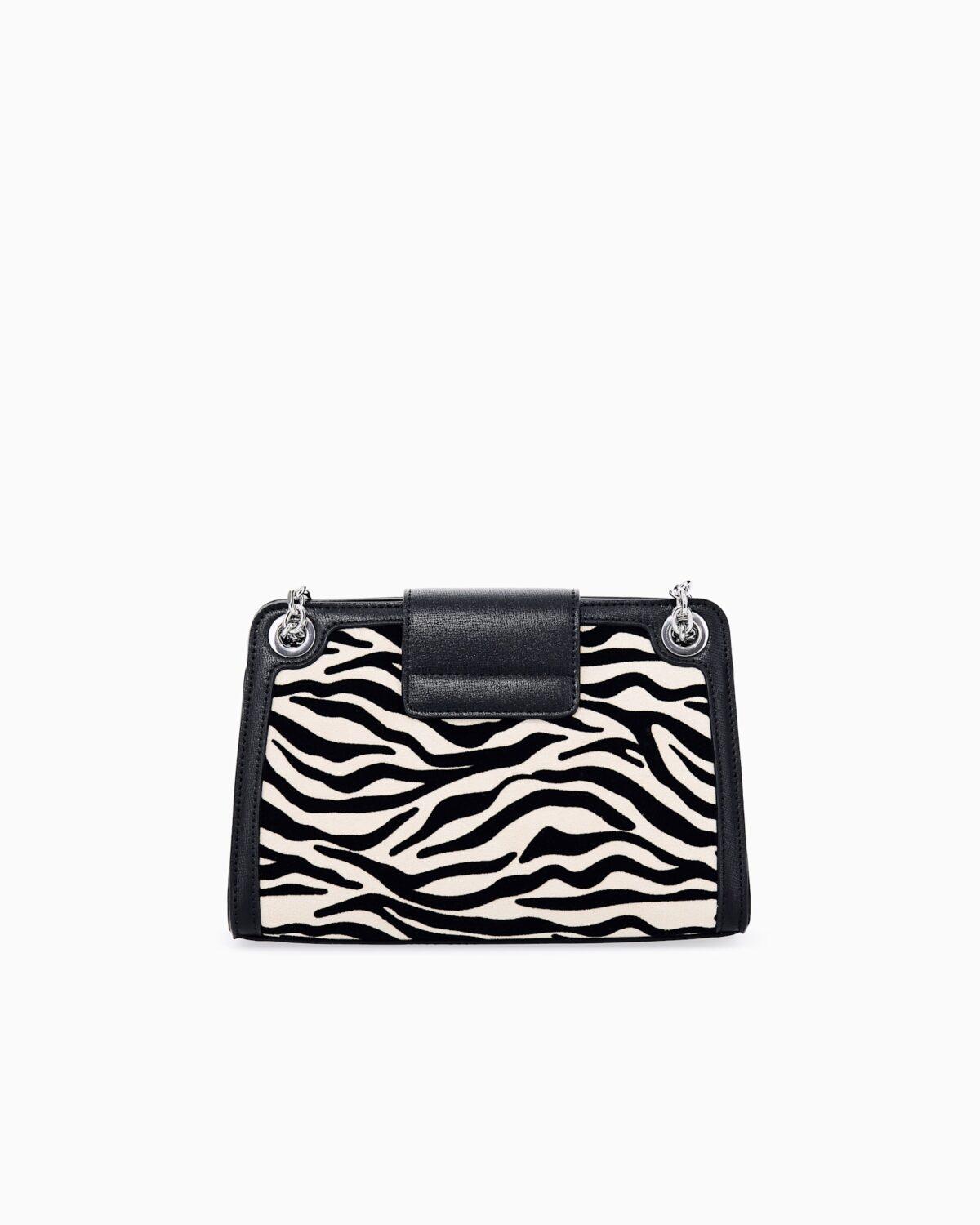 Bolso con estampado de cebra y correa de cadena Armani Exchange - Blanco y negro