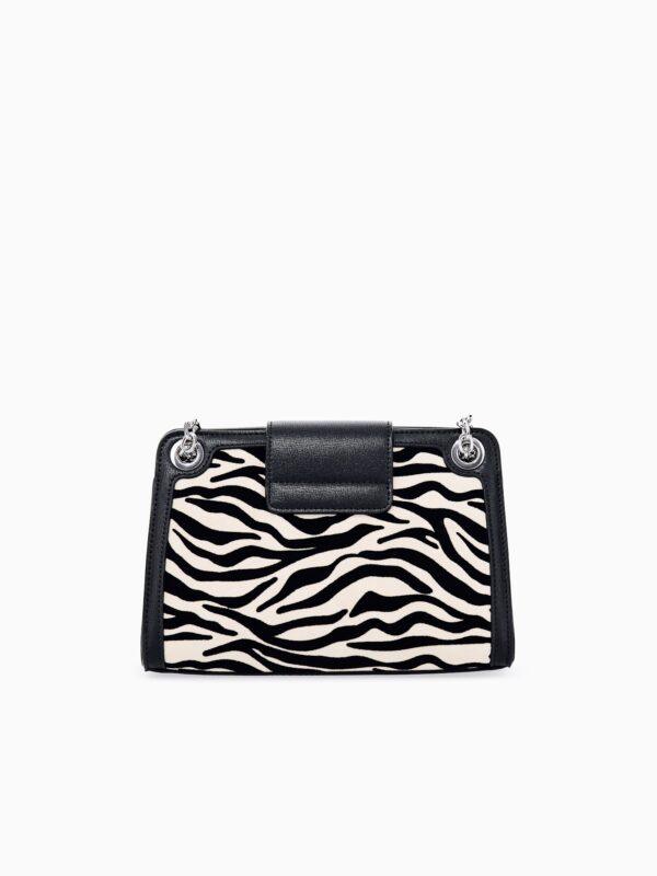 Bolso con estampado de cebra y correa de cadena Armani Exchange - Blanco y negro