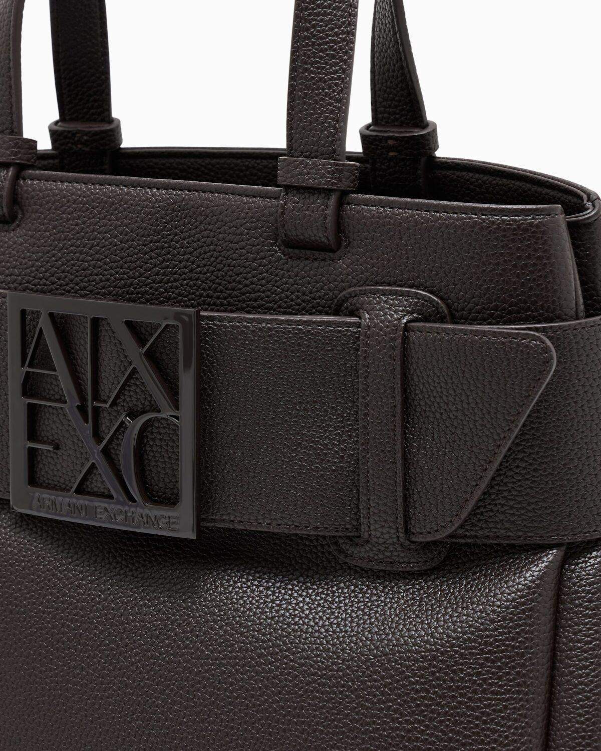 Bolso shopper con textura granulada y detalle de cinturón Armani Exchange - Marrón