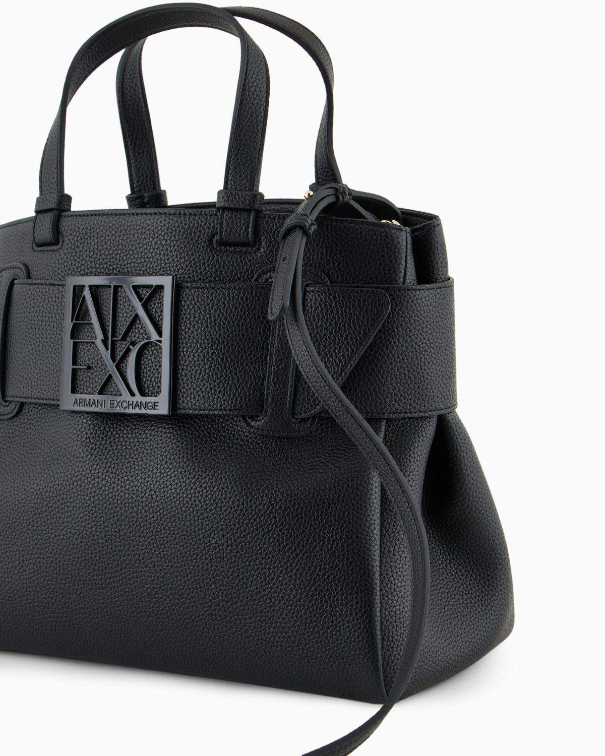 Bolso shopper con textura granulada y detalle de cinturón Armani Exchange - Negro