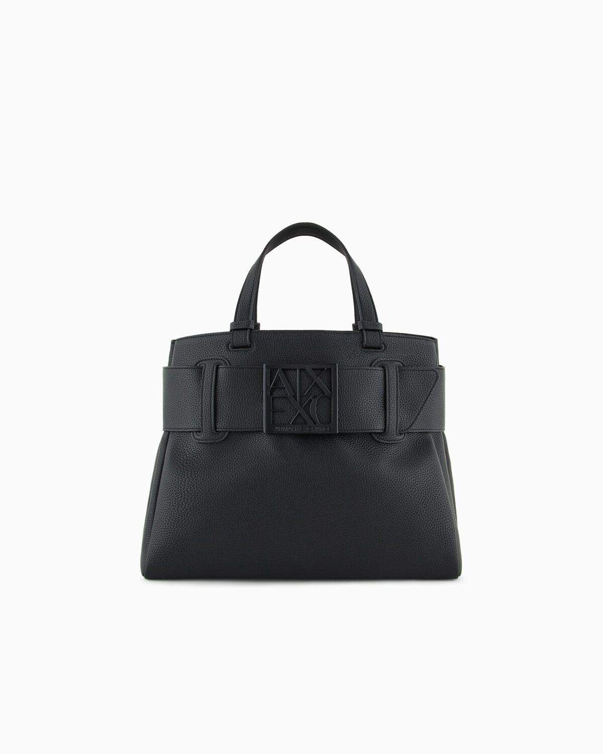 Bolso shopper con textura granulada y detalle de cinturón Armani Exchange - Negro