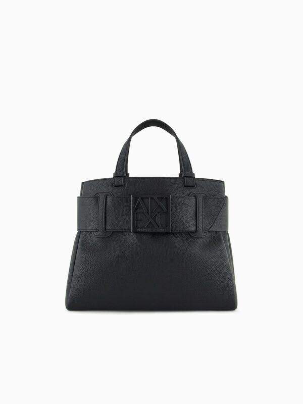 Bolso shopper con textura granulada y detalle de cinturón Armani Exchange - Negro