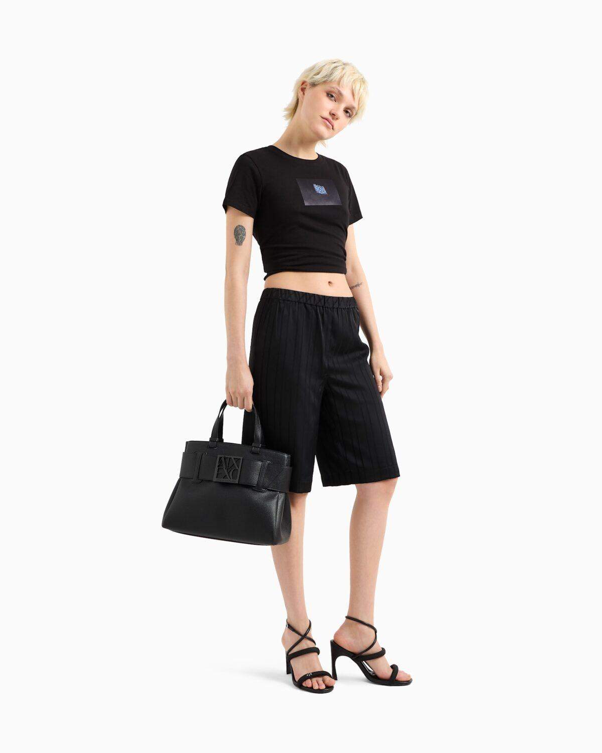 Bolso shopper con textura granulada y detalle de cinturón Armani Exchange - Negro