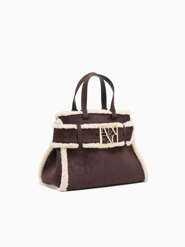 Bolso shopper de efecto ante con ribete de borreguito Armani Exchange - Marrón