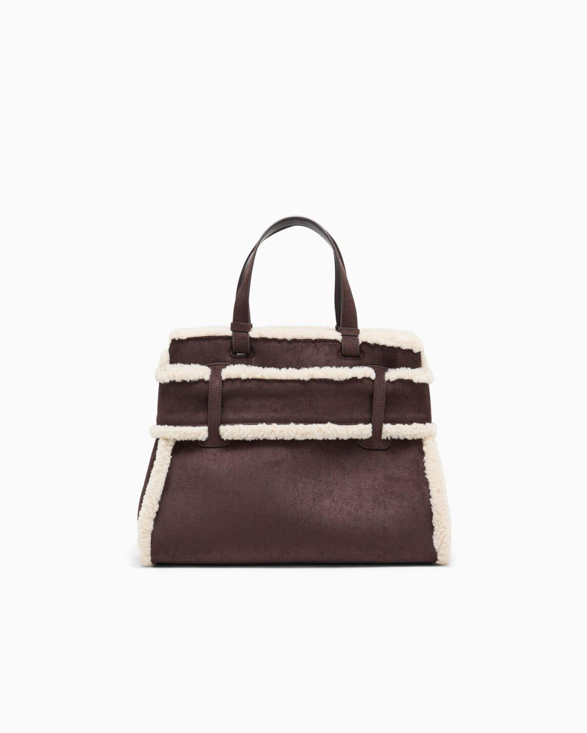 Bolso shopper de efecto ante con ribete de borreguito Armani Exchange - Marrón