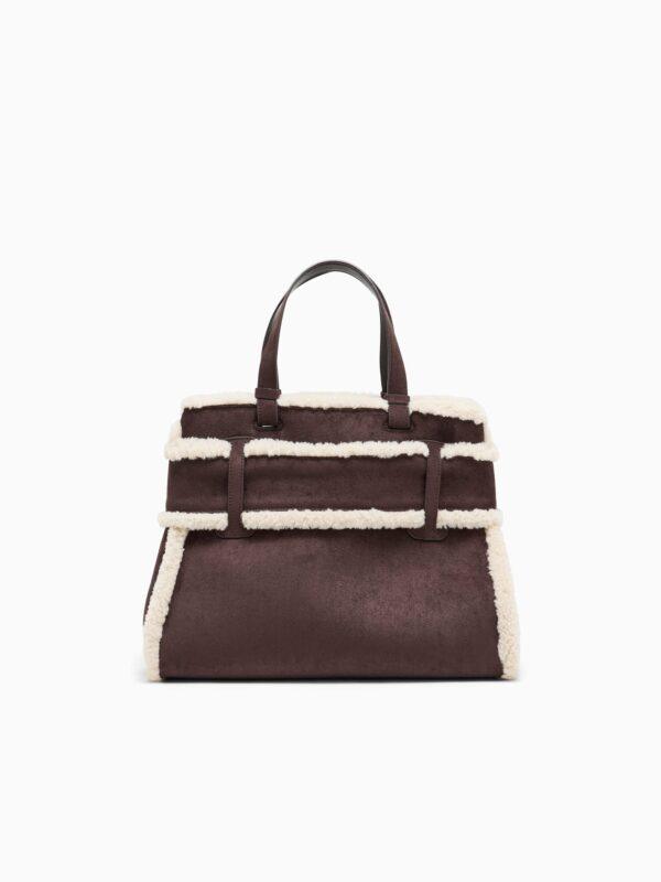 Bolso shopper de efecto ante con ribete de borreguito Armani Exchange - Marrón