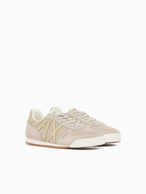 Zapatillas de serraje y malla con cordones y suela de goma Armani Exchange - Beige
