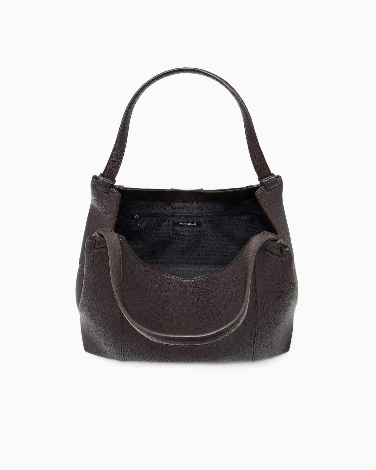 Bolso de hombro texturizado con placa de logotipo Armani Exchange - Marrón
