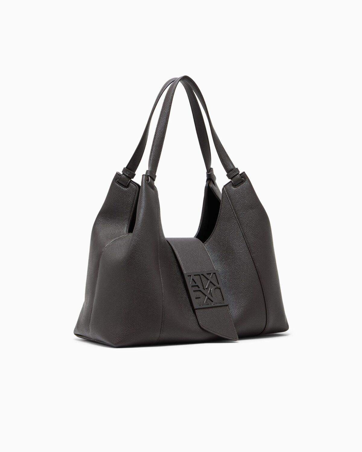 Bolso de hombro texturizado con placa de logotipo Armani Exchange - Marrón