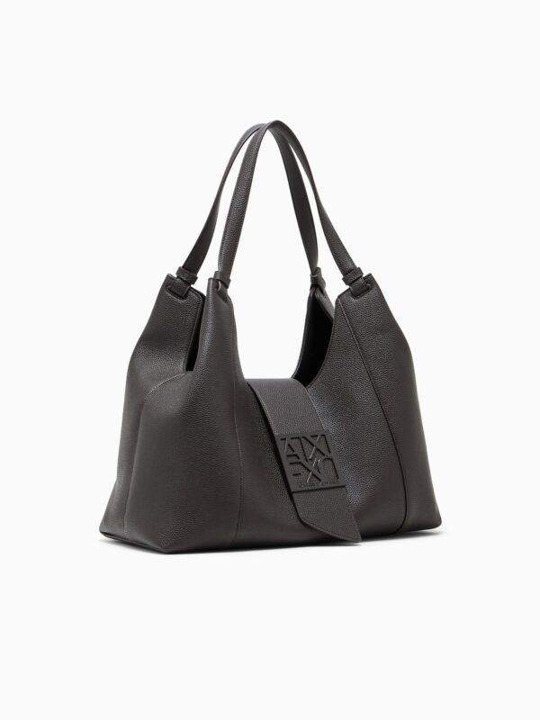 Bolso de hombro texturizado con placa de logotipo Armani Exchange - Marrón