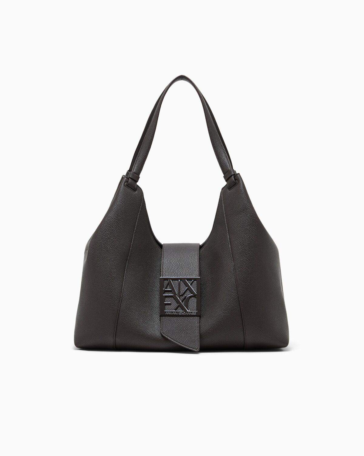 Bolso de hombro texturizado con placa de logotipo Armani Exchange - Marrón