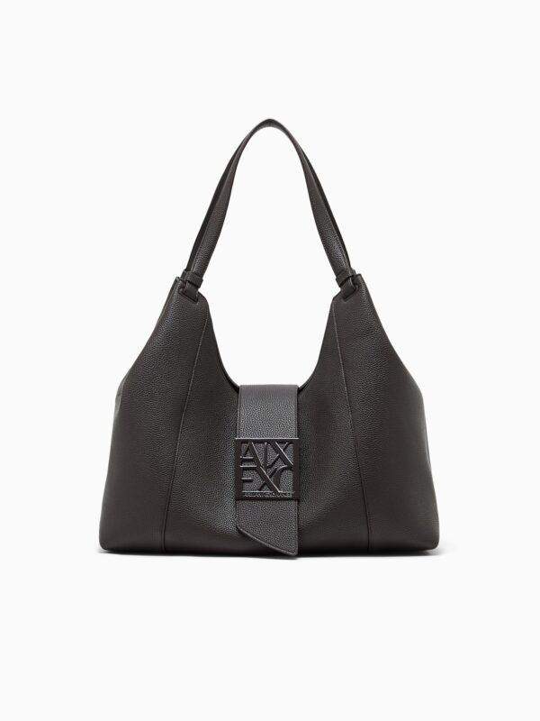 Bolso de hombro texturizado con placa de logotipo Armani Exchange - Marrón